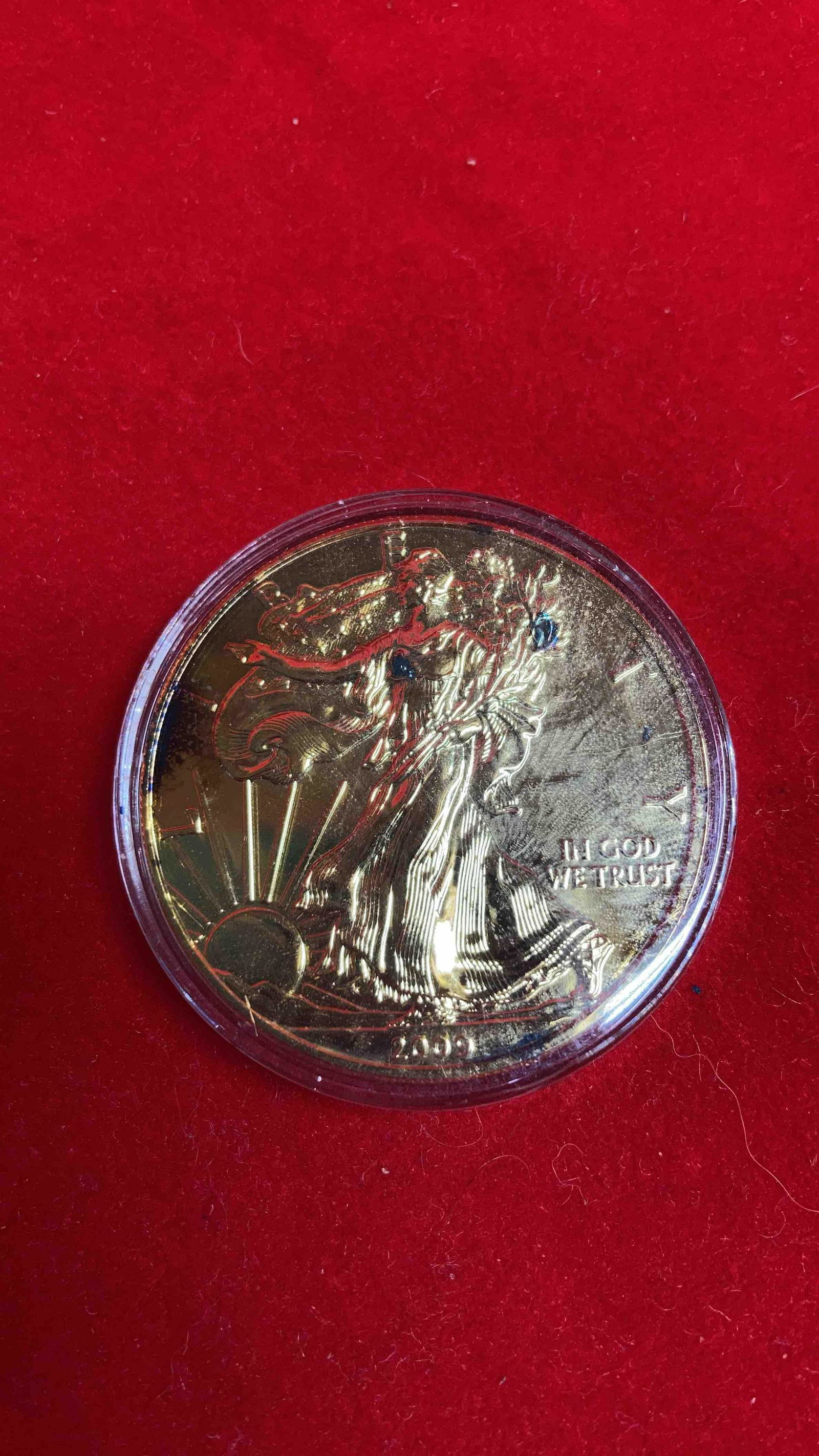 2009 GOLD PLATED SILVER EAGLE: 1 OZ HAS SOME TONING