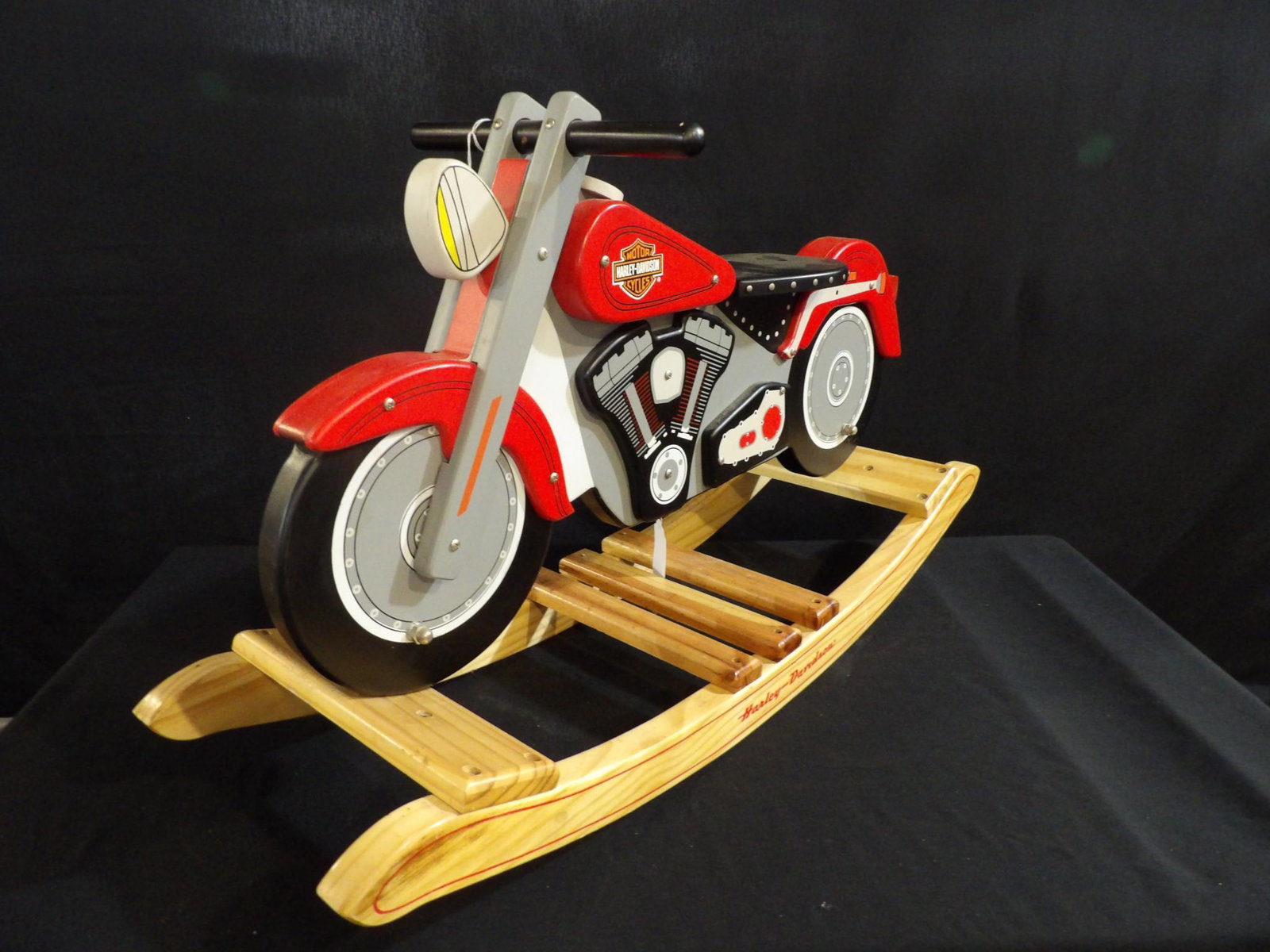 Harley Davidson Childs Wood Rocking Horse/Motorcycle "Fat Boy" Ride On Toy: 35 1/2" L