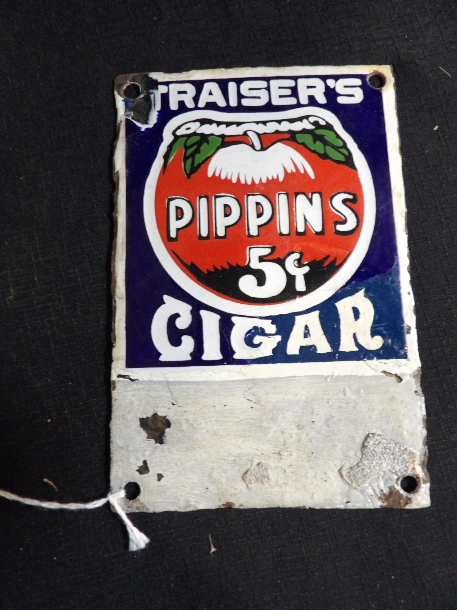 Small porcelain Traiser's Pippins cigar sign (1 of 4)