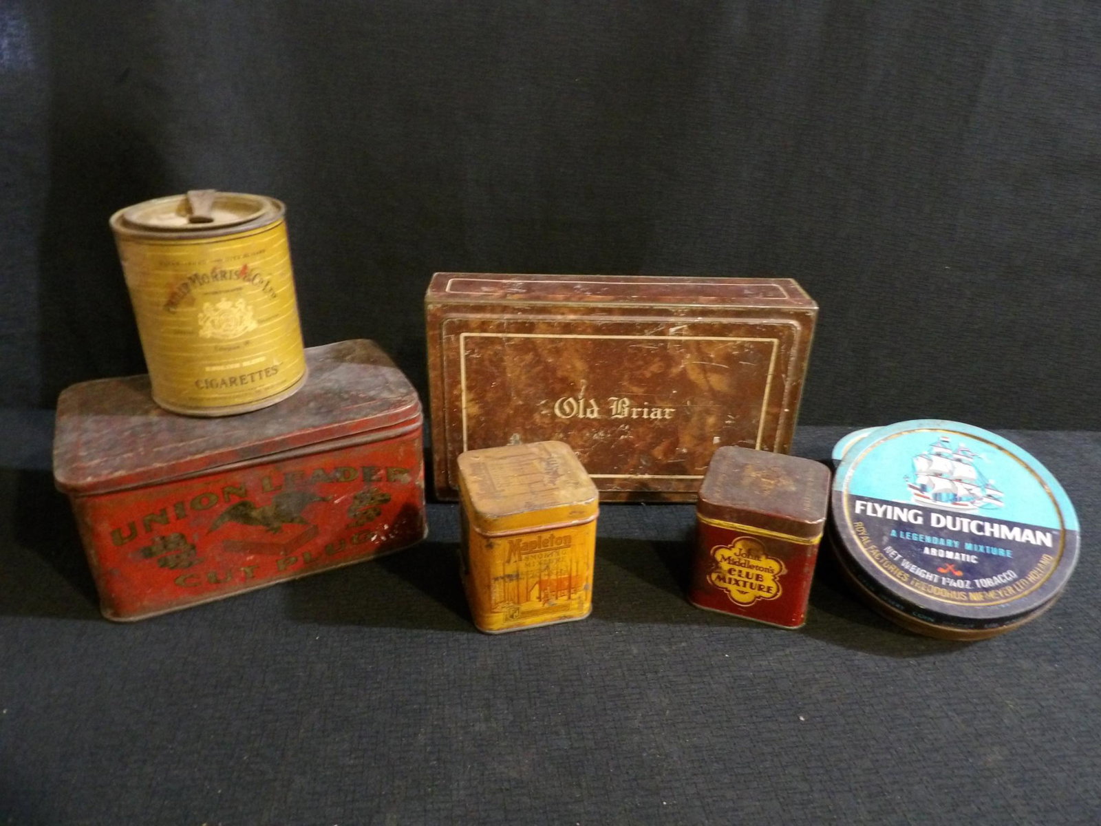 Lot of 7 Various Cigar, Tobacco Tins - Old Briar, Flying Dutchman, Union Leader, Phillip Morris, Etc (1 of 9)
