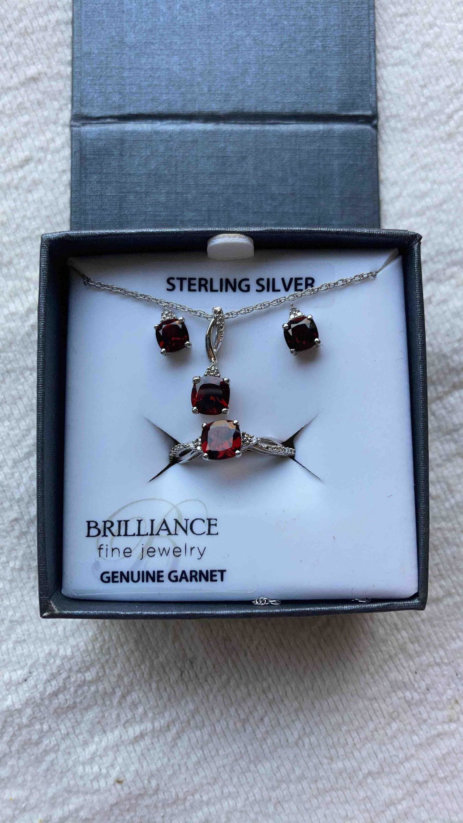 STERLING SIVER & GARNET NECKLACE, EARRINGS, AND RING (1 of 4)