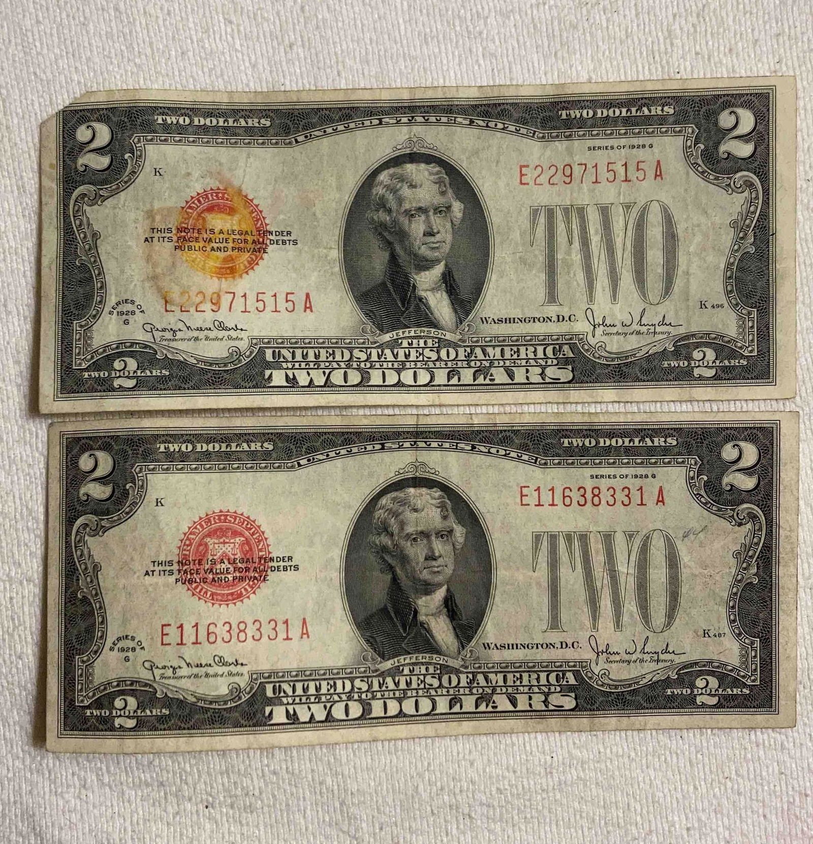 2 1928 G $2 RED SEAL NOTES (1 of 5)