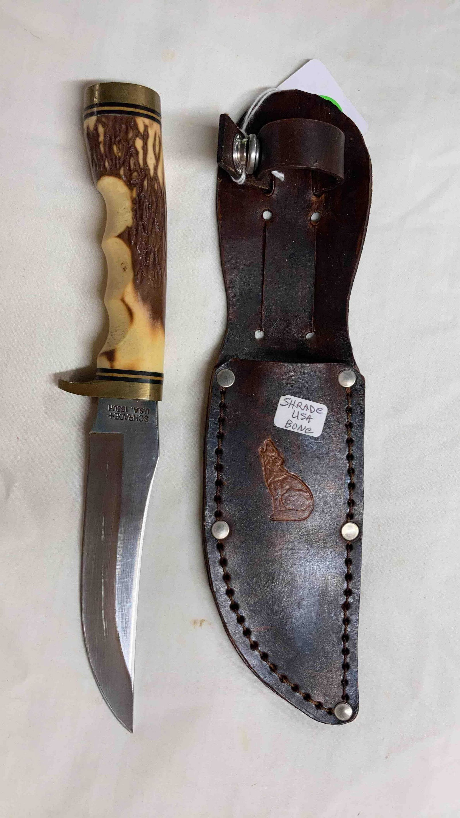 Schrade USA Bone fixed blade knife: Schrade super sharp knife 9 1/4 inches overall.