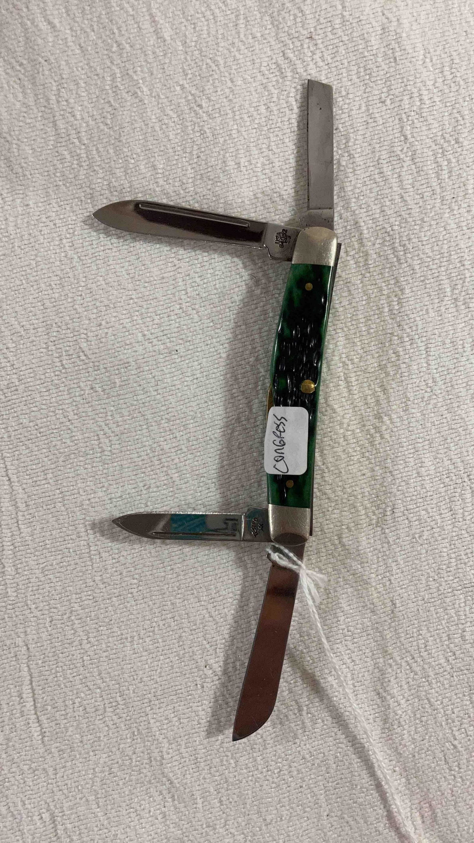 CASE XX FOLDING GREEN BONE POCKET KNIFE: 4 BLADE.