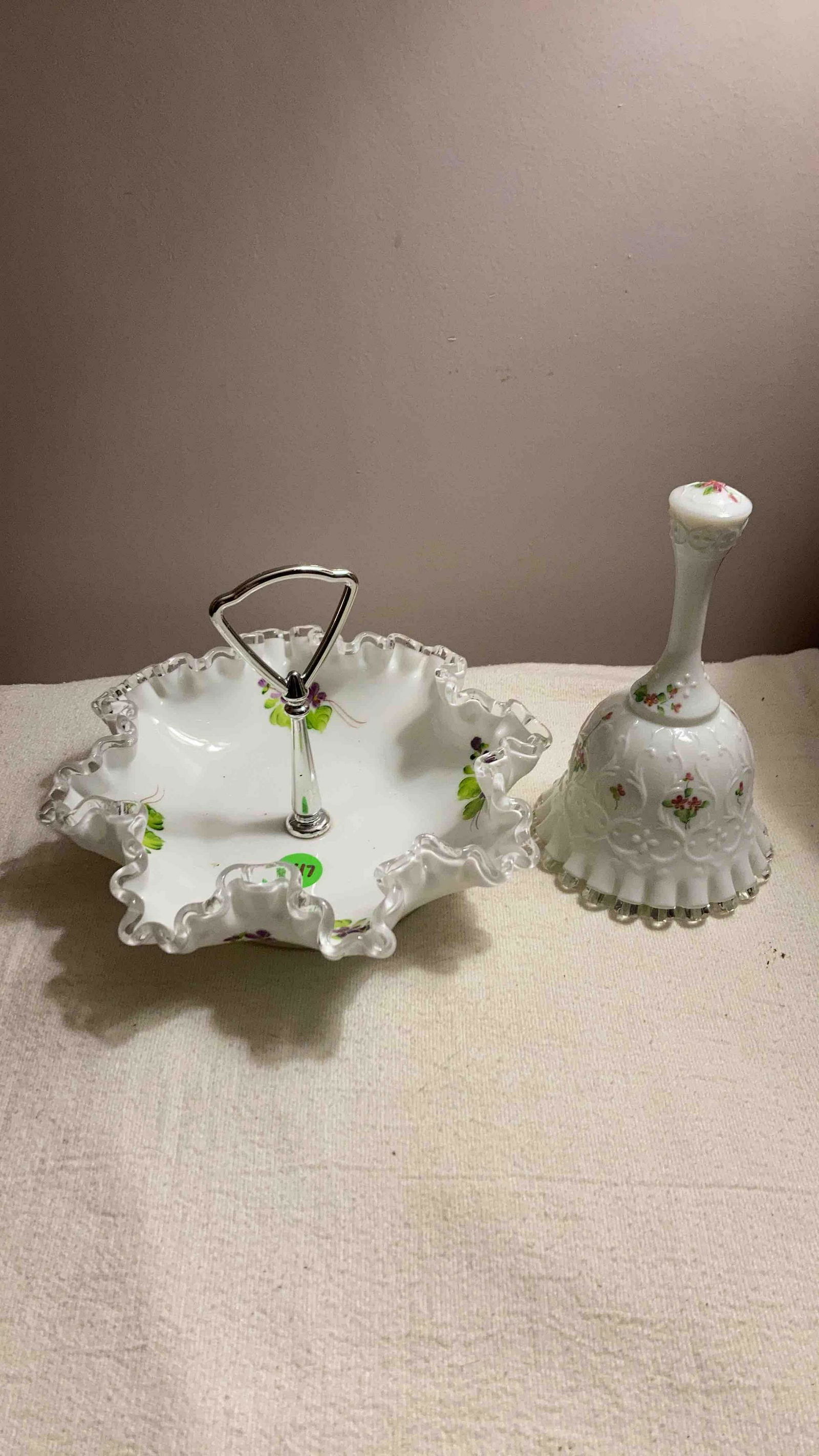 HAND PAINTED FENTON GLASS CANDY DISH & BELL (1 of 8)