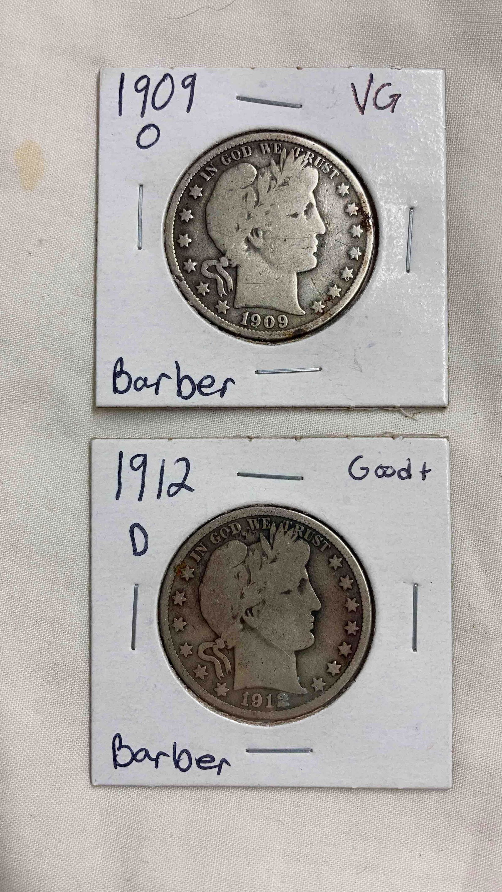1909 O, & 1912 D Barber Half Dollars (1 of 2)