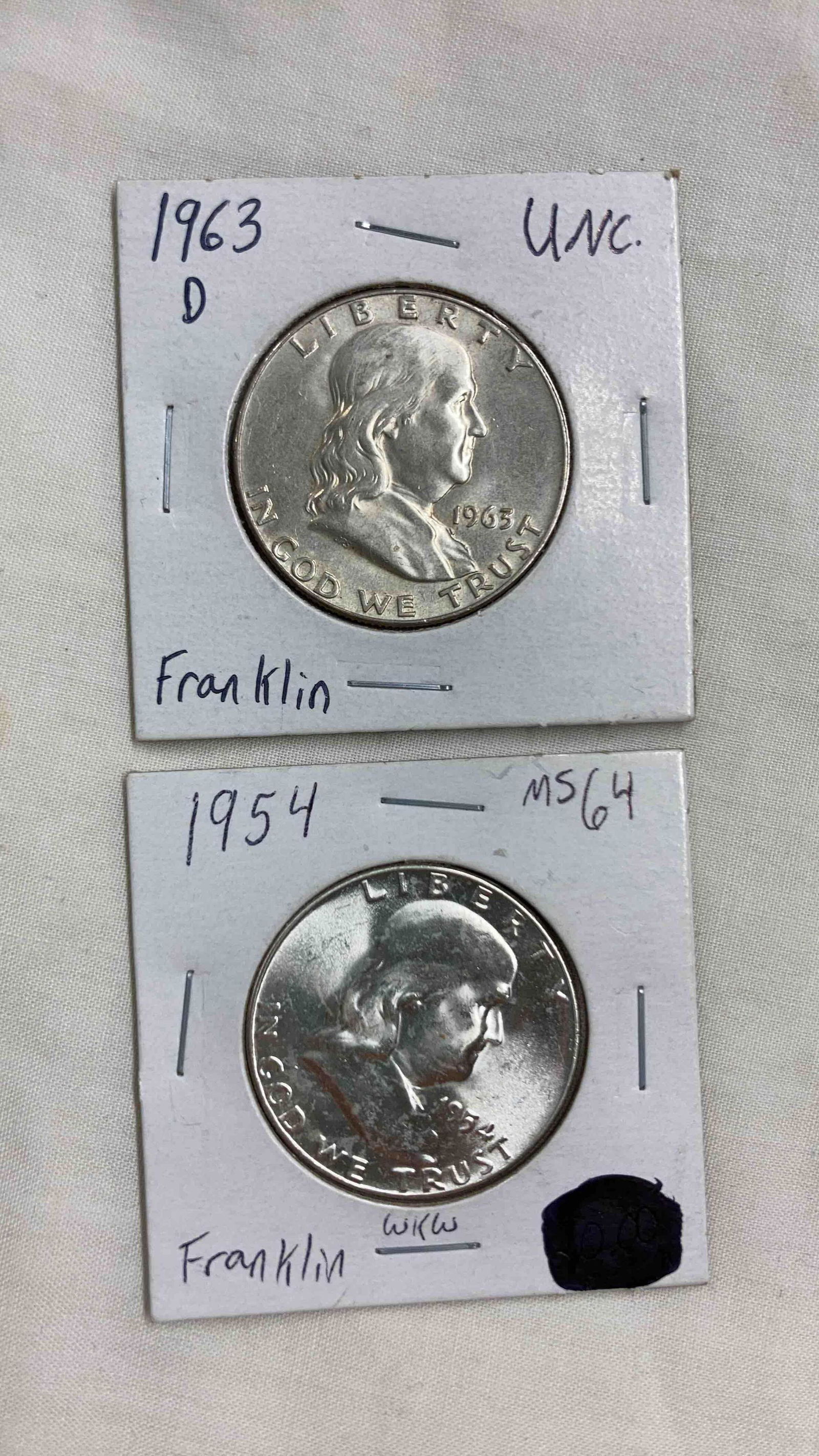 1954 & 1963 D Franklin Half Dollars (1 of 2)