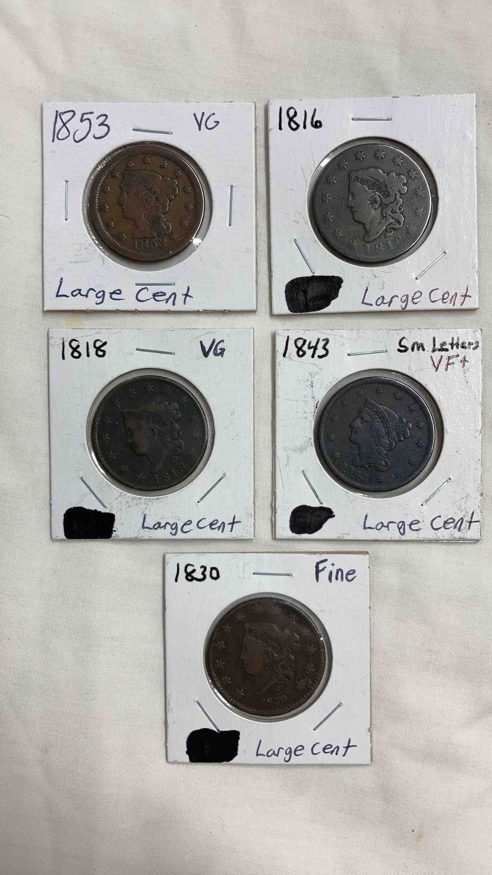1816, 1818, 1830, 1843, & 1853 Large Cent pieces (1 of 7)