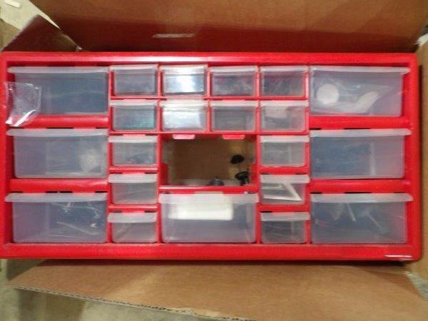 RED 21 DRAWER PARTS ORGANIZER LOADED WITH PIECES AND PARTS (1 of 1)