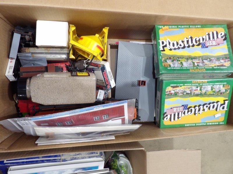 HUGE 2 LARGE BOX LOT OF BUILDINGS, KITS, PROPS, SIGNS, BOOKS, PARTS AND MORE (1 of 5)