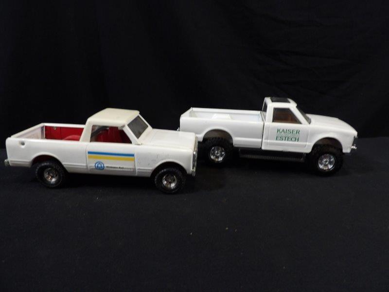 LOT OF 2 VINTAGE ERTL ADVERTISING PICKUP TRUCKS - MICHIGAN BELL & KAISER AG: OUT OF BOX 10 1/2" L TO 12" L
