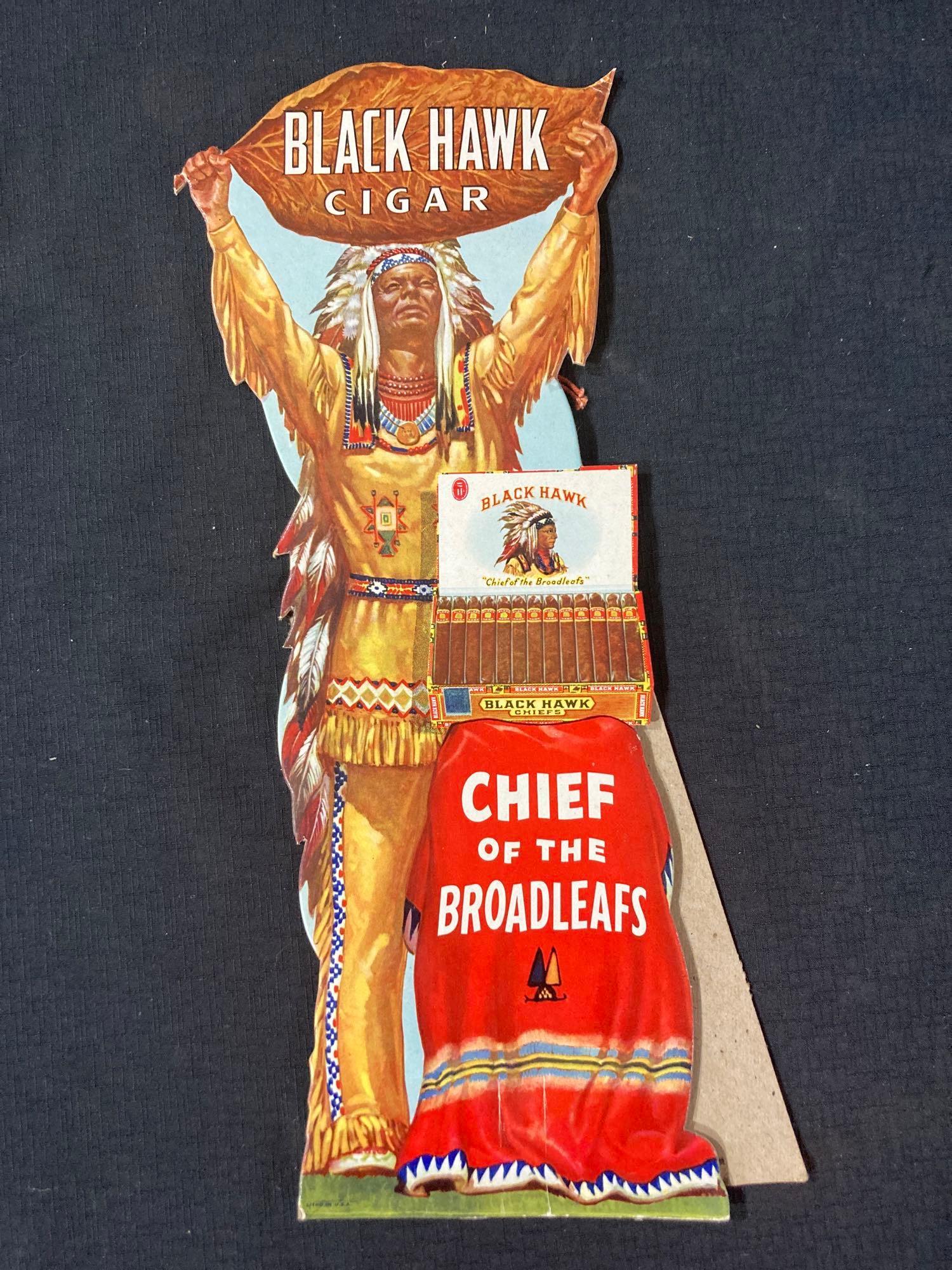 Excellent Black Hawk Cigar cardboard easelback sign (1 of 6)