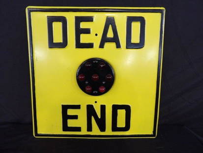 Dead End with red marble reflectors embossed metal sign: One-sided heavy metal embossed Street sign that has been completely repainted and displays very well! 18 in x 18 in.