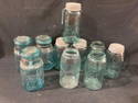 Lot of 10 Various Blue Quart Jars Inc. 1858 Mason's & Triple L Ball Jars