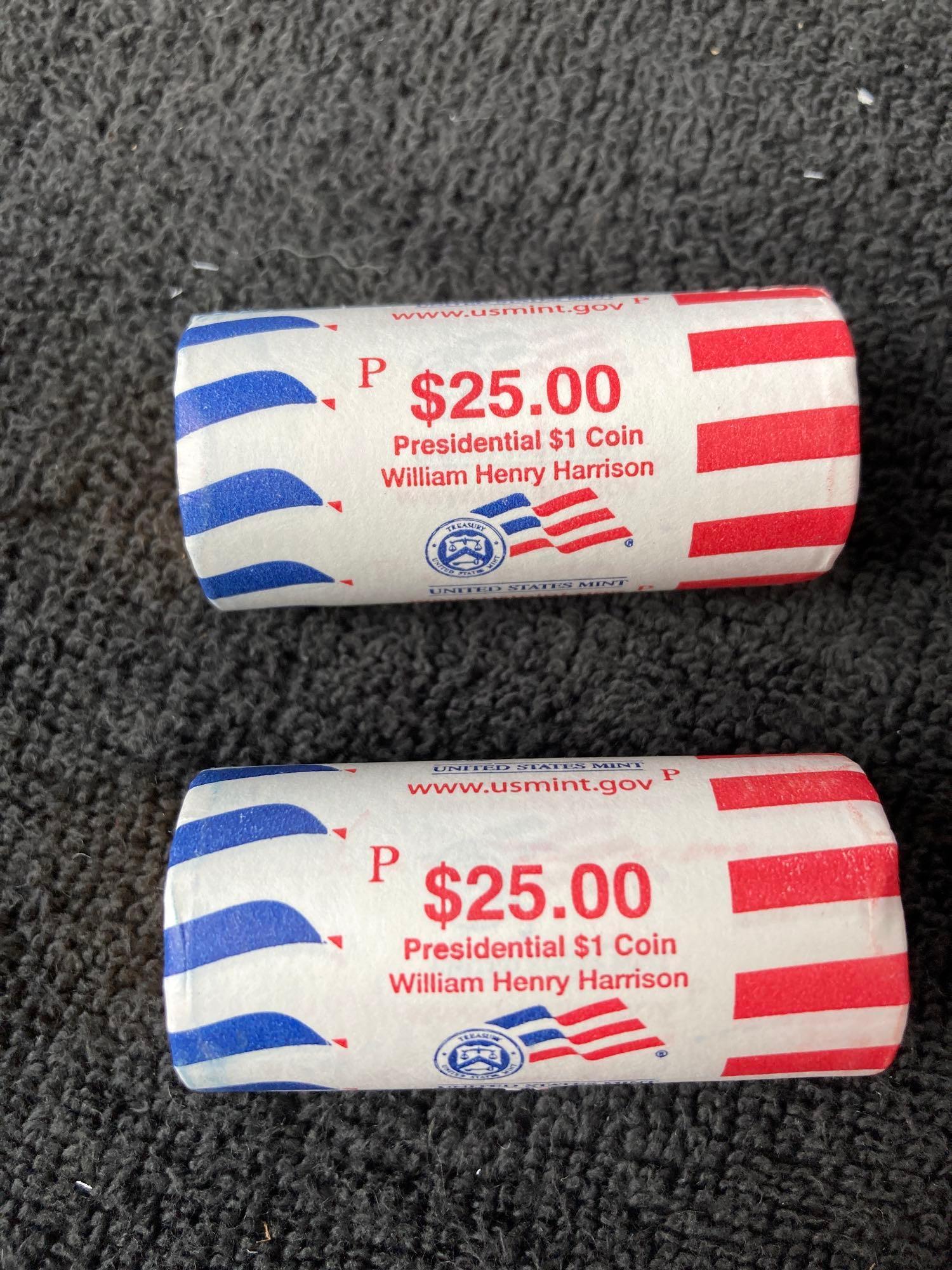 2 Rolls of Presidential $1 Coins- William Henry Harrison: Both rolls are Philadelphia mint