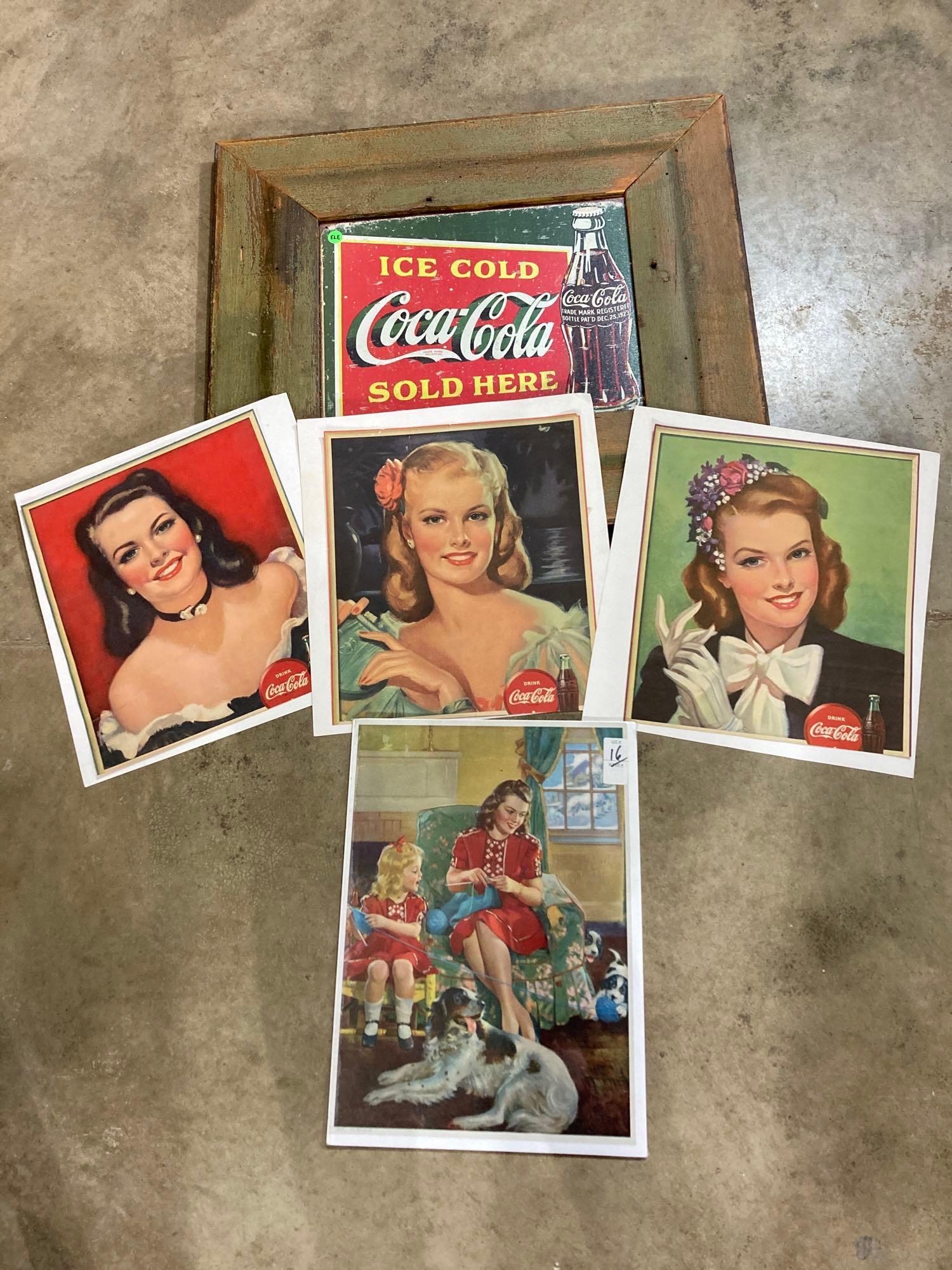 Lot of Copr.C, Moss 1946 Litho, Coca-Cola Lithos & Framed Coca-Cola Tin Sign (1 of 6)