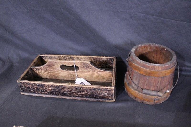 Primitive painted Carrier and small firkin (1 of 4)