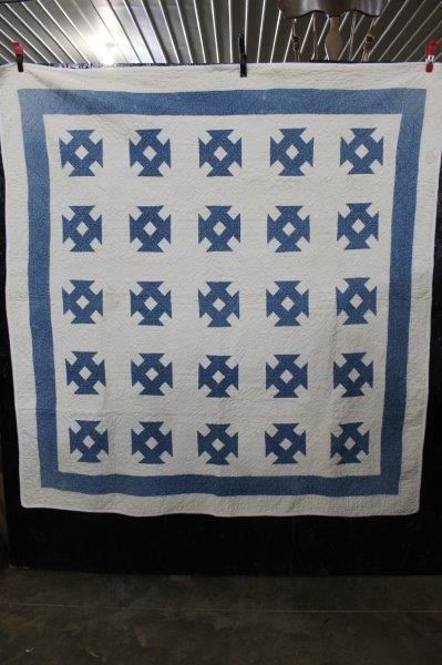 The Churn Dash Blue and White Hand Stitched Quilt (1 of 9)