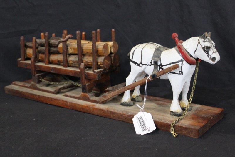 Hand Carved Horse and Log Sled (1 of 6)