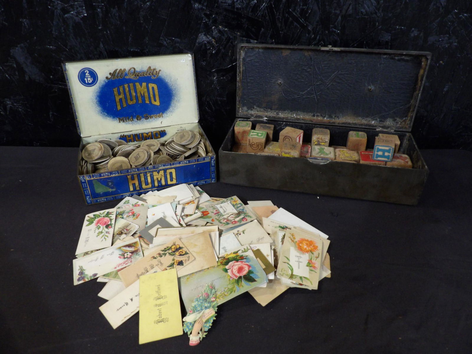 Alphabet Letter Blocks, Wooden Tokens, Cigar Box & More (1 of 6)