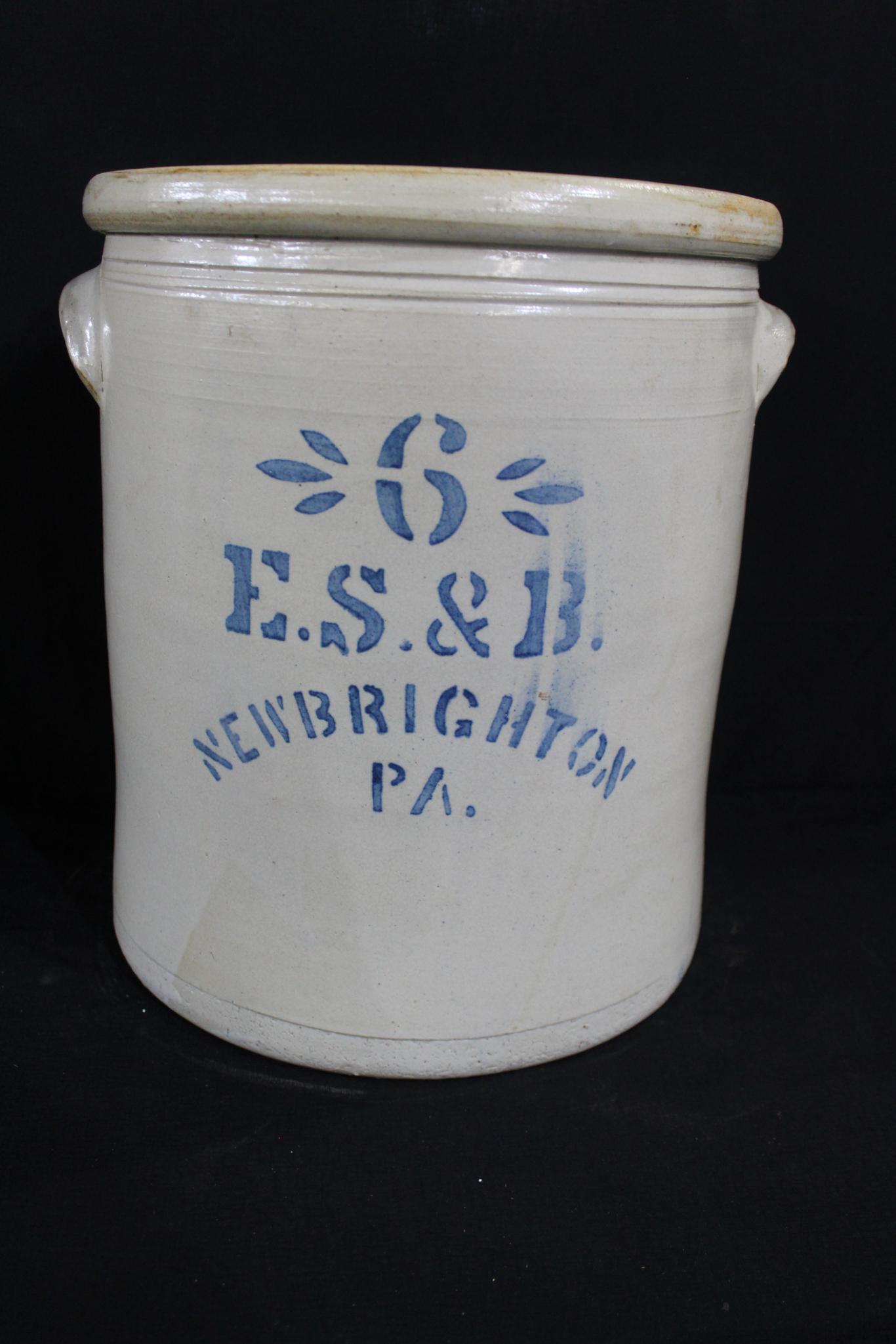 E.S. & B. New Brighton, Pa. 6-gal stoneware jar (1 of 6)