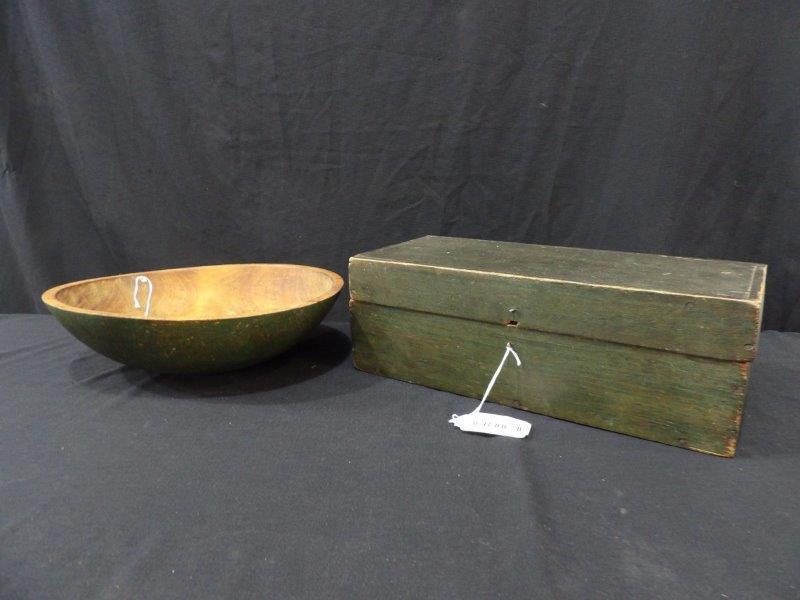Primitive green painted box and butter bowl (1 of 7)