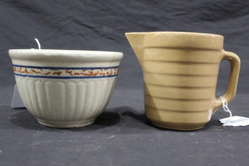 Advertising Creamer and Red Wing Stoneware Bowl (1 of 5)