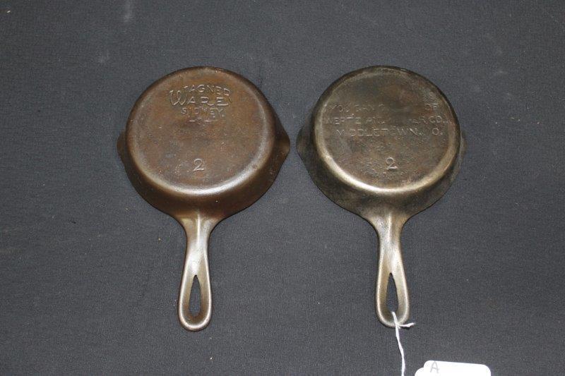Lot of 2 Cast Iron Wagner Ware & Wertz and Singer Co. Advertising No. 2 Skillets (1 of 6)