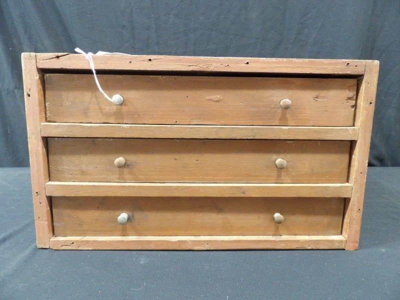 3 Drawer Wooden Organizer   Nice primitive red paid 17 1/2" x 11" x 10" (1 of 5)