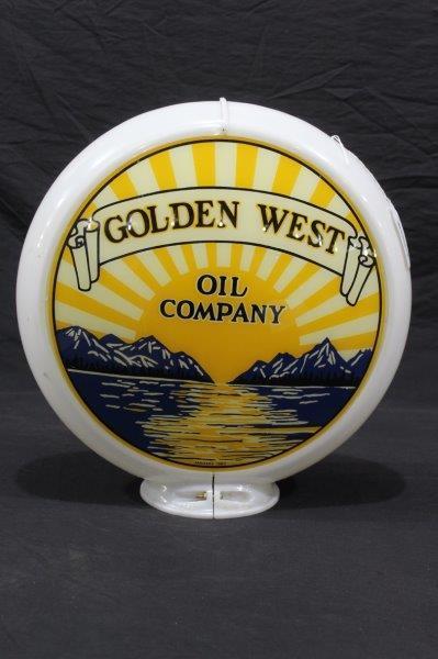 Golden West gas pump globe: 2-glass lenses marked Jan. 1983, in a Capcolite body.