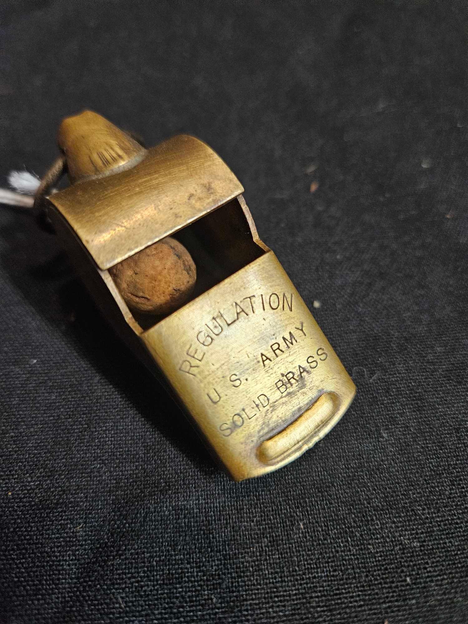 U.S. Army Solid Brass Regulation Issued General Snail Whistle (1 of 7)