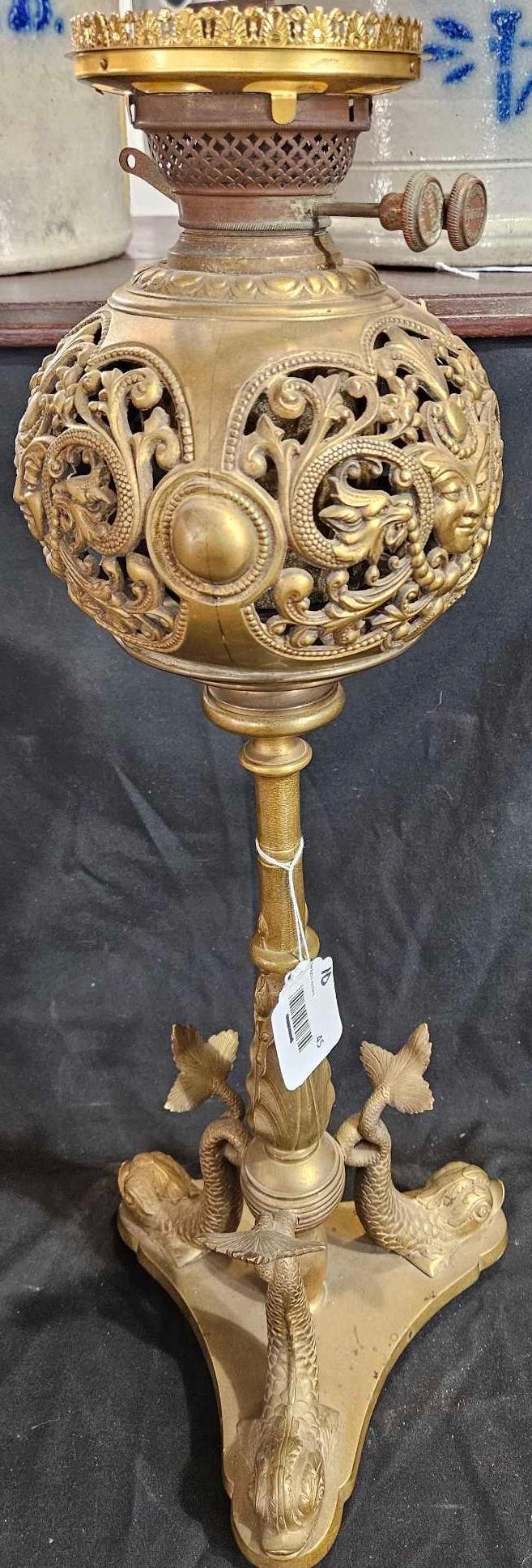 Large Brass Double Wick Koi Oil Lamp (1 of 9)