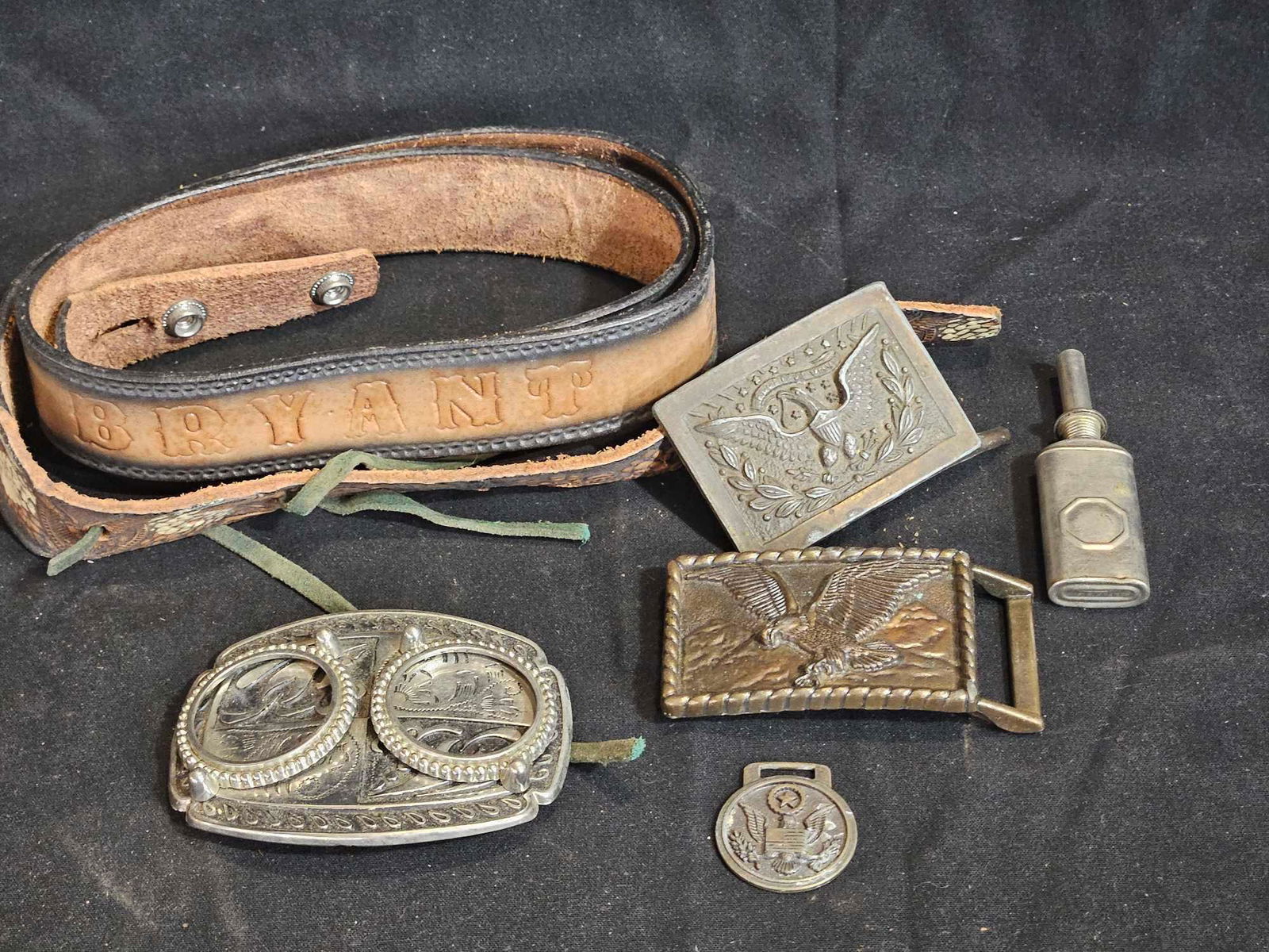 Belt Buckles, Leather Belt,  & Fob (1 of 4)