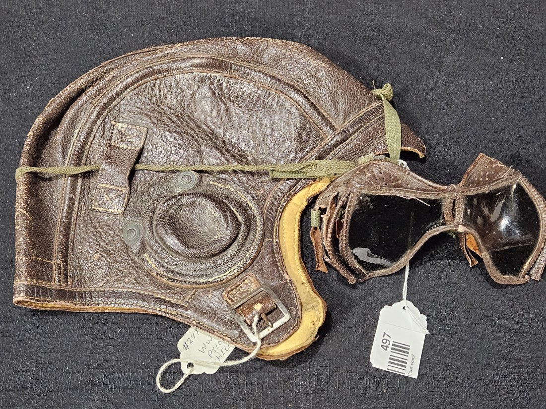 WWII Leather Aviator Helmet and Goggles (1 of 10)