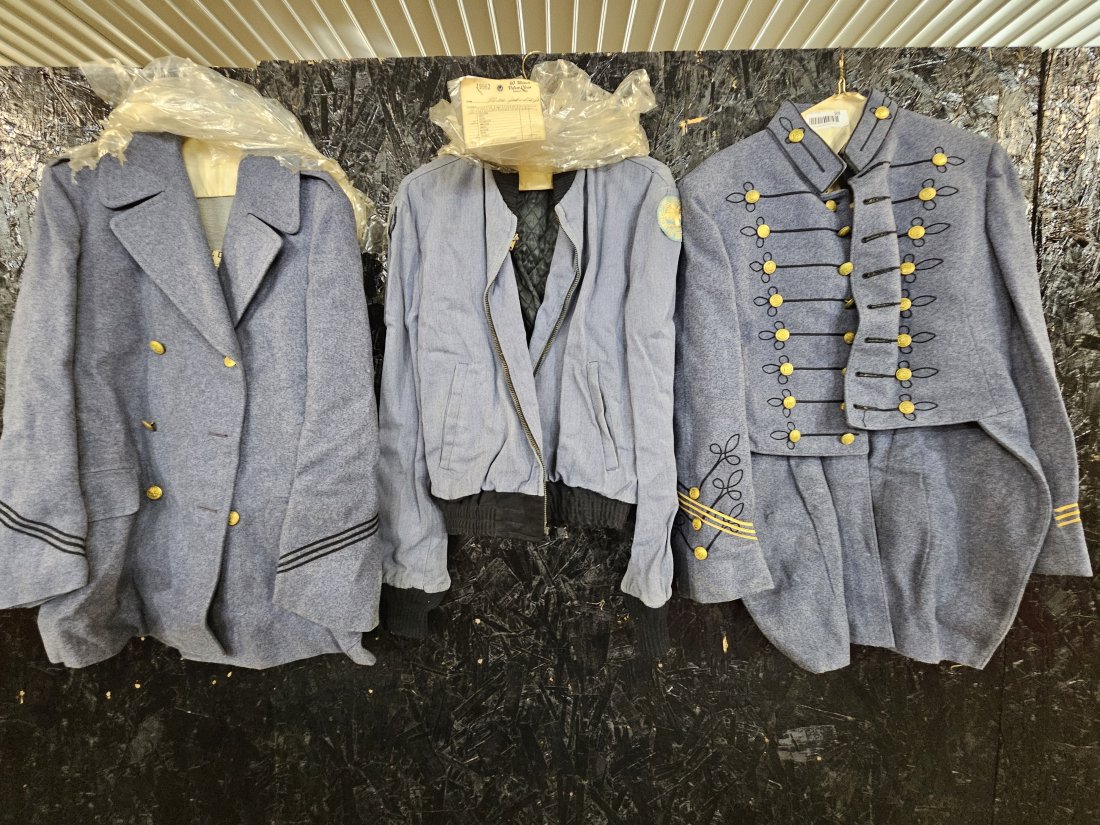 South Carolina Citadel Uniform Coats Lot of 3: These coats show wear and soiling due to age and wear but appear to be fully intact.