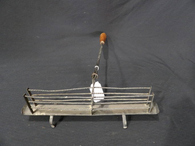 19th Century Hand Iron Fireplace Toaster W/ Wood Handle