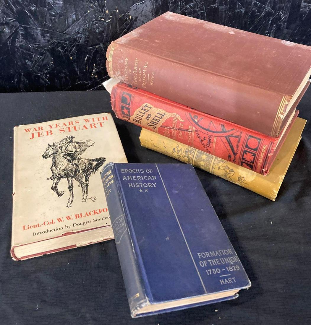 War and Military Related Books: Book titles include war years with Jeb Stuart, formation of the union, 17, 50â€“18 28, history of the army of the Potomac, bullet and shell war, as the soldier sought, and life of general Sherman