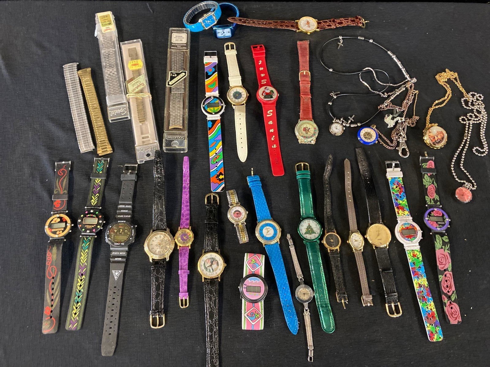 Newer Watch Lot: Various wrist watches including Jordache, Sarah Coventry, Armitron, Noble and more. Some are non working. Some wrist bands included.