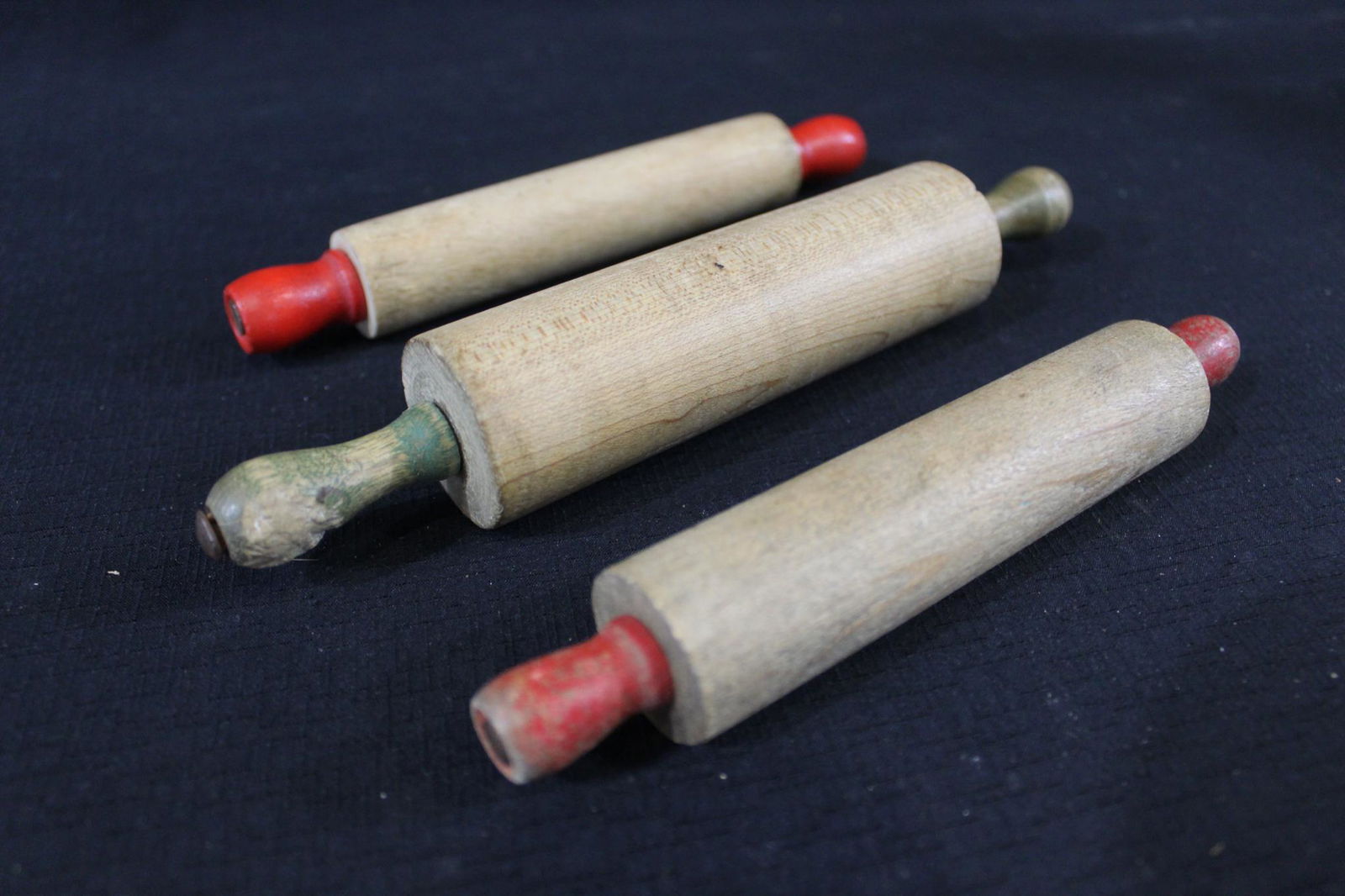 Primitive Lot of 3 Miniature Rolling Pins: 6 1/2" to 8" L