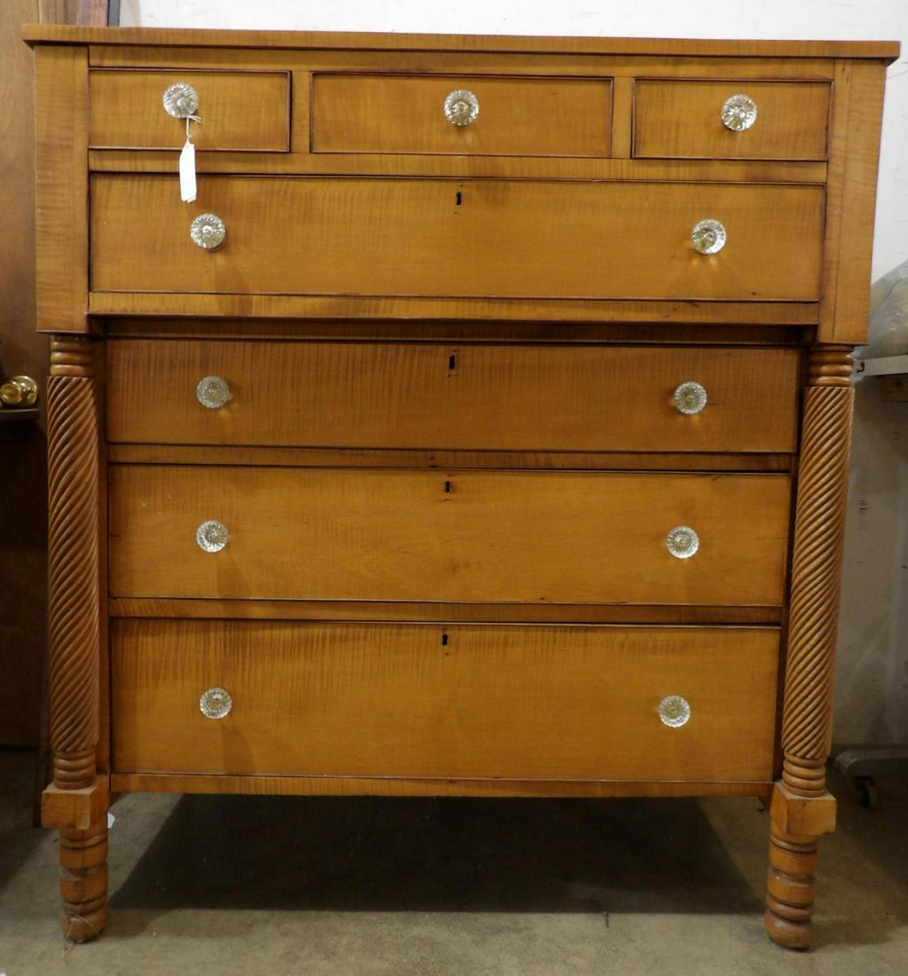 Early 19th Century Tiger Maple Turned Leg 7 Drawer Empire Chest (1 of 20)