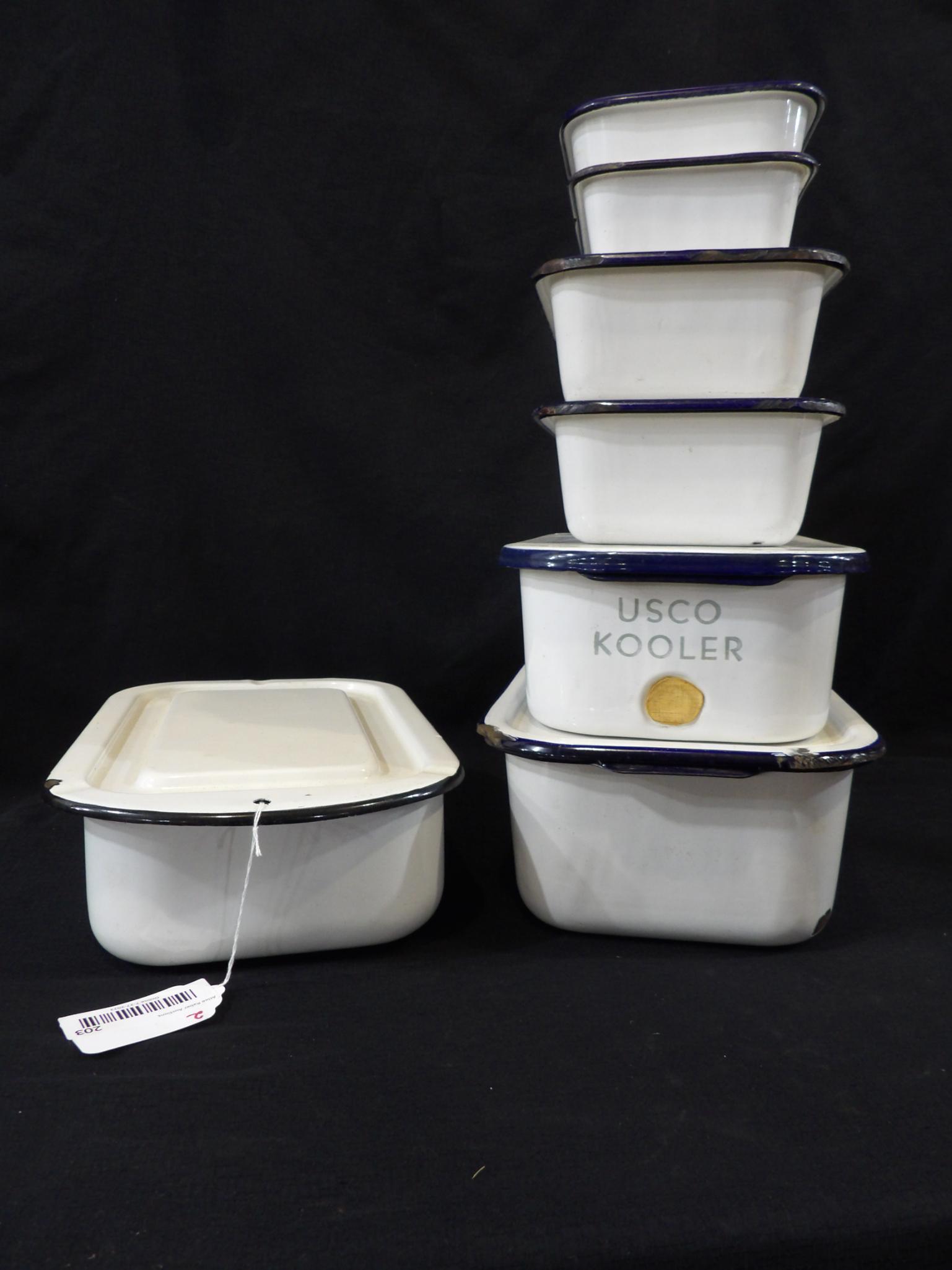 Enamel Ware Lot of 7 Refrigerator Bins w/ Lids (1 of 11)