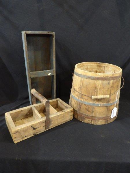 Primitive Lot Inc. Wood Comparted Carriers, Wood Staved Banded Pail w/ Handle (1 of 14)