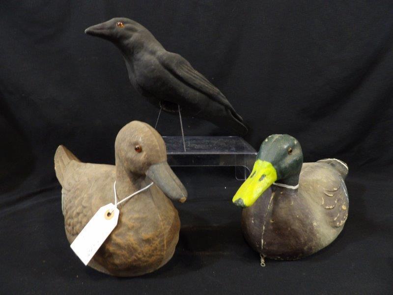 Early Paper Mache Crow and Duck Decoys Inc. J.C. Higgins & Victor Veri-Lite (1 of 20)