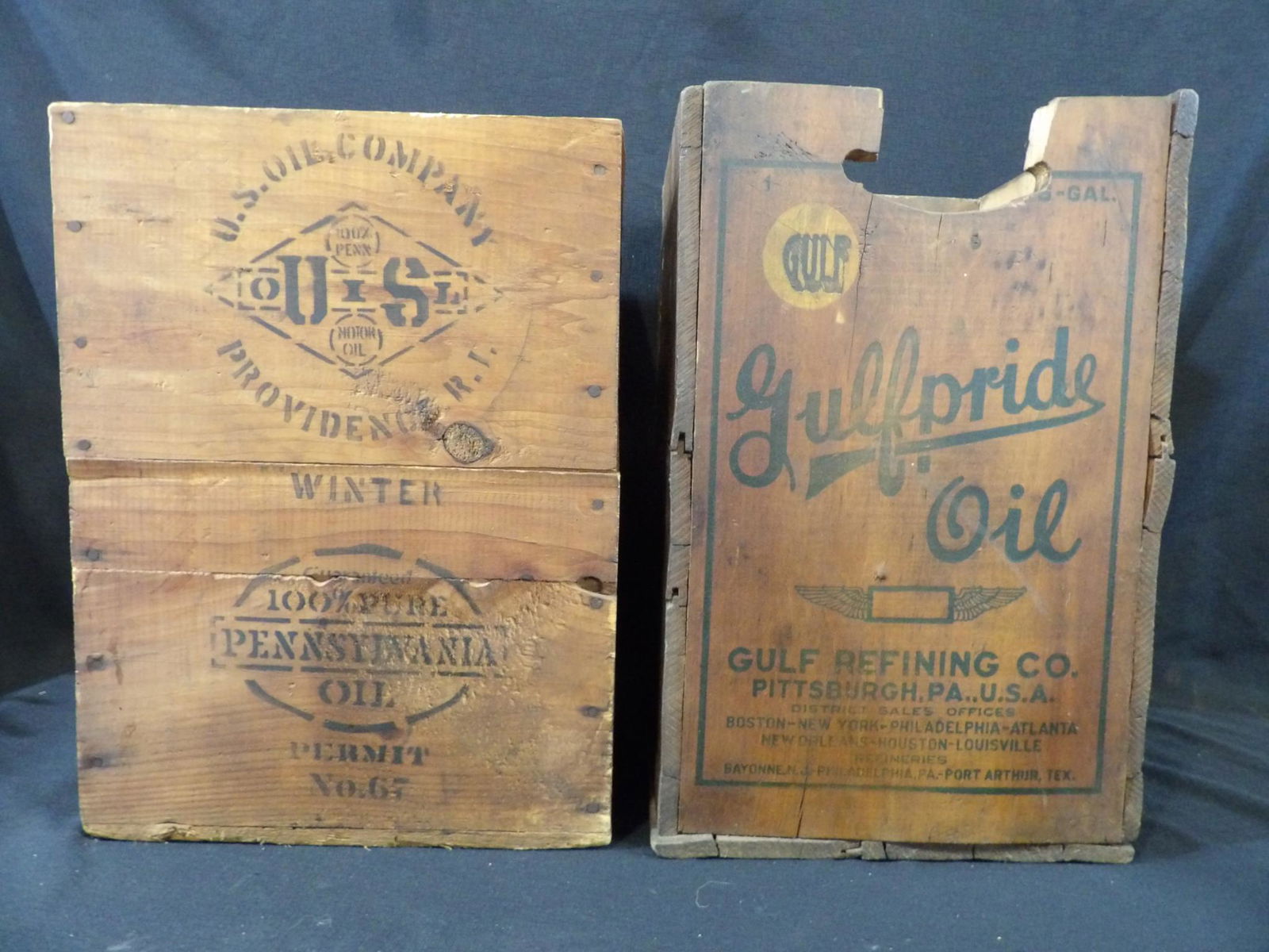 U.S. Oil Co. & Gulf Refining Co. Wood Oil Crates (1 of 20)