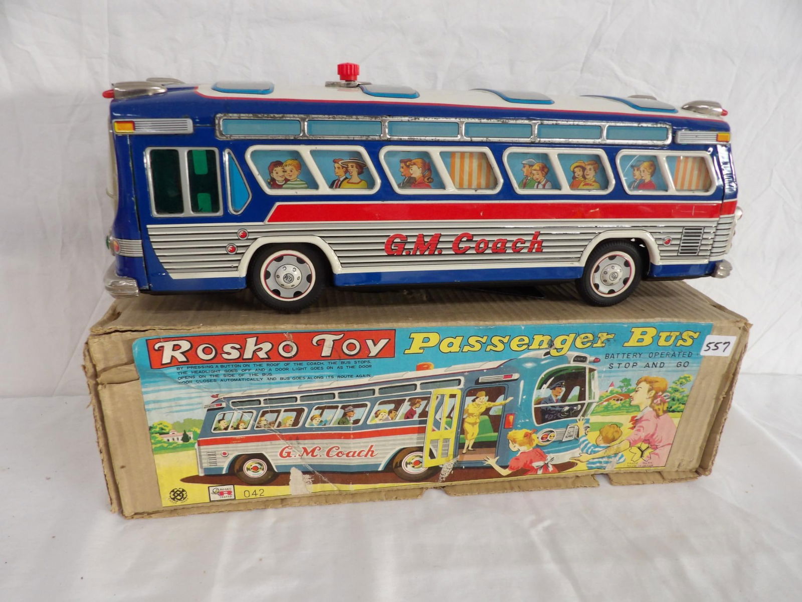 VINTAGE TIM ROSKI RM COACH: BATTERY OPERATED (MINT) BOX FAIR 16 IN LONG