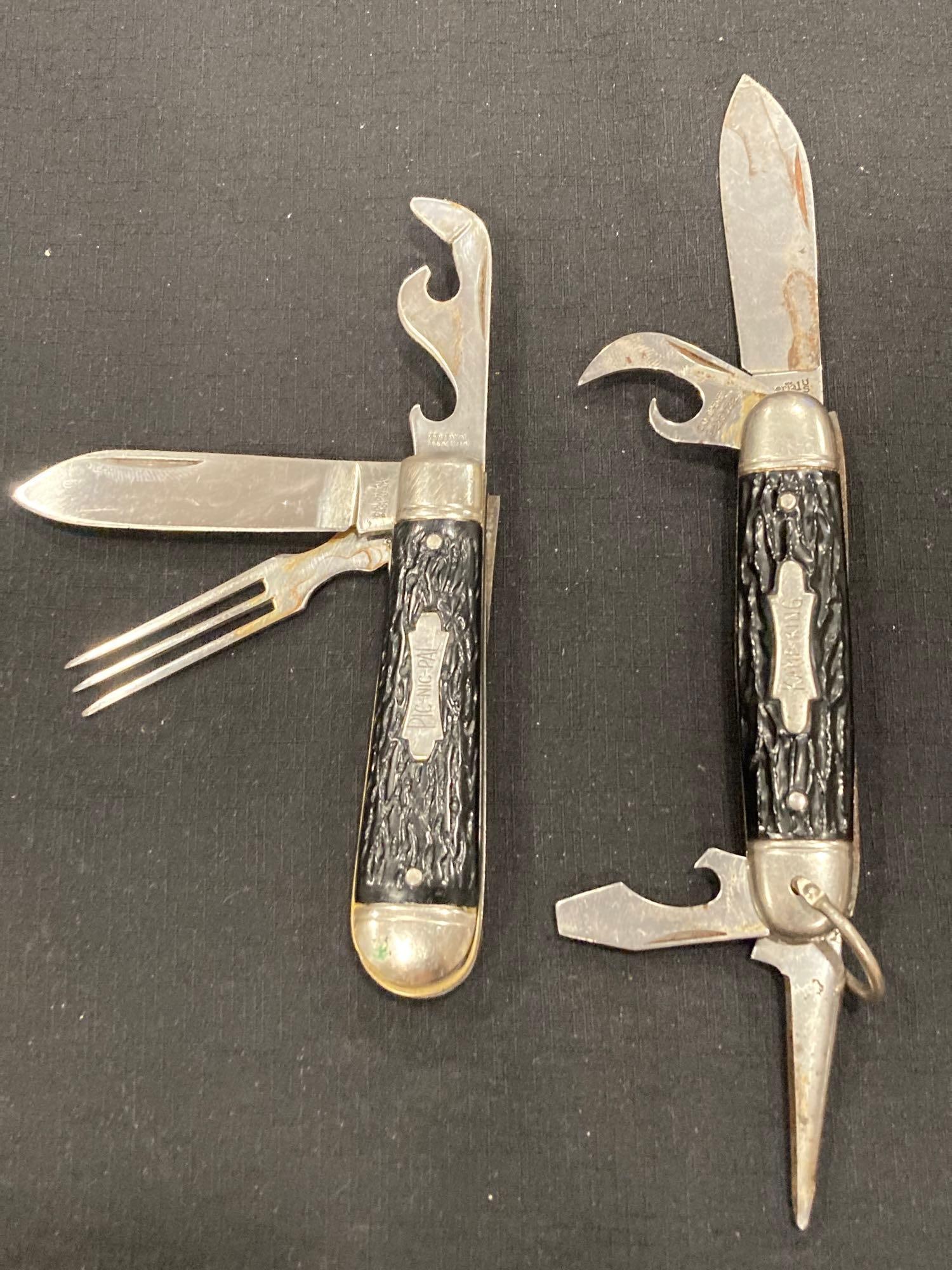 Kamp-King & Pic-Nic-Pal Pocket Knives: Kampking Imperial knife with bottle opener, and screwdriver. Picnicpal Colonial knife with can opener and screw driver