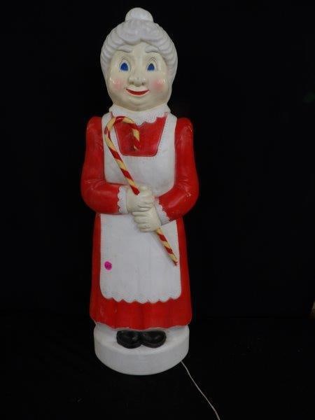 EMPIRE DON FEATHERSTONE MRS. CLAUS BLOW MOLD: 38 IN HIGH WITH CORD IN GOOD CONDITION, CANDY CANE BROKEN ON THE BOTTOM