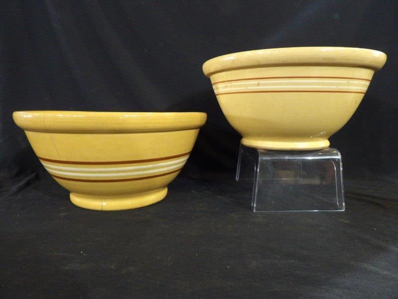 Lot of 2 Banded Yellow Ware Bowls (1 of 9)