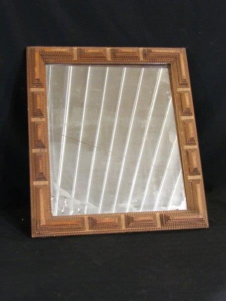 Early Tramp Art Framed Wall Hanging Mirror (1 of 13)