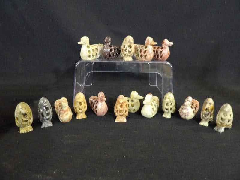 Hand Carved Soapstone Duck and Owl Figurines (1 of 8)